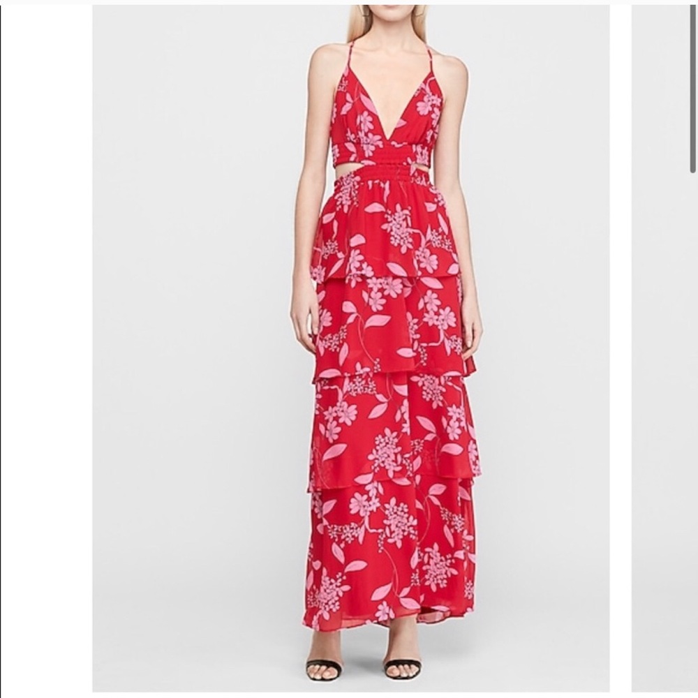 EXPRESS Floral Tiered Twist Back Maxi Dress